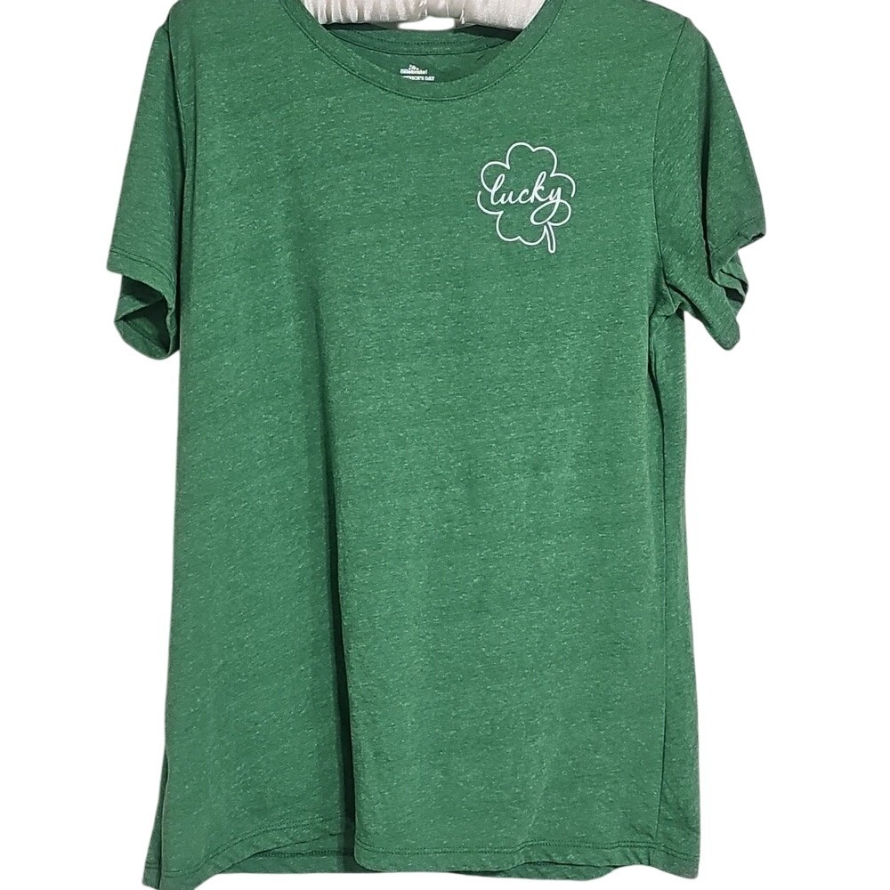 Green T-Shirt‎ St. Patrick's Day White Lucky Shamrock Shirt Size M EUC
